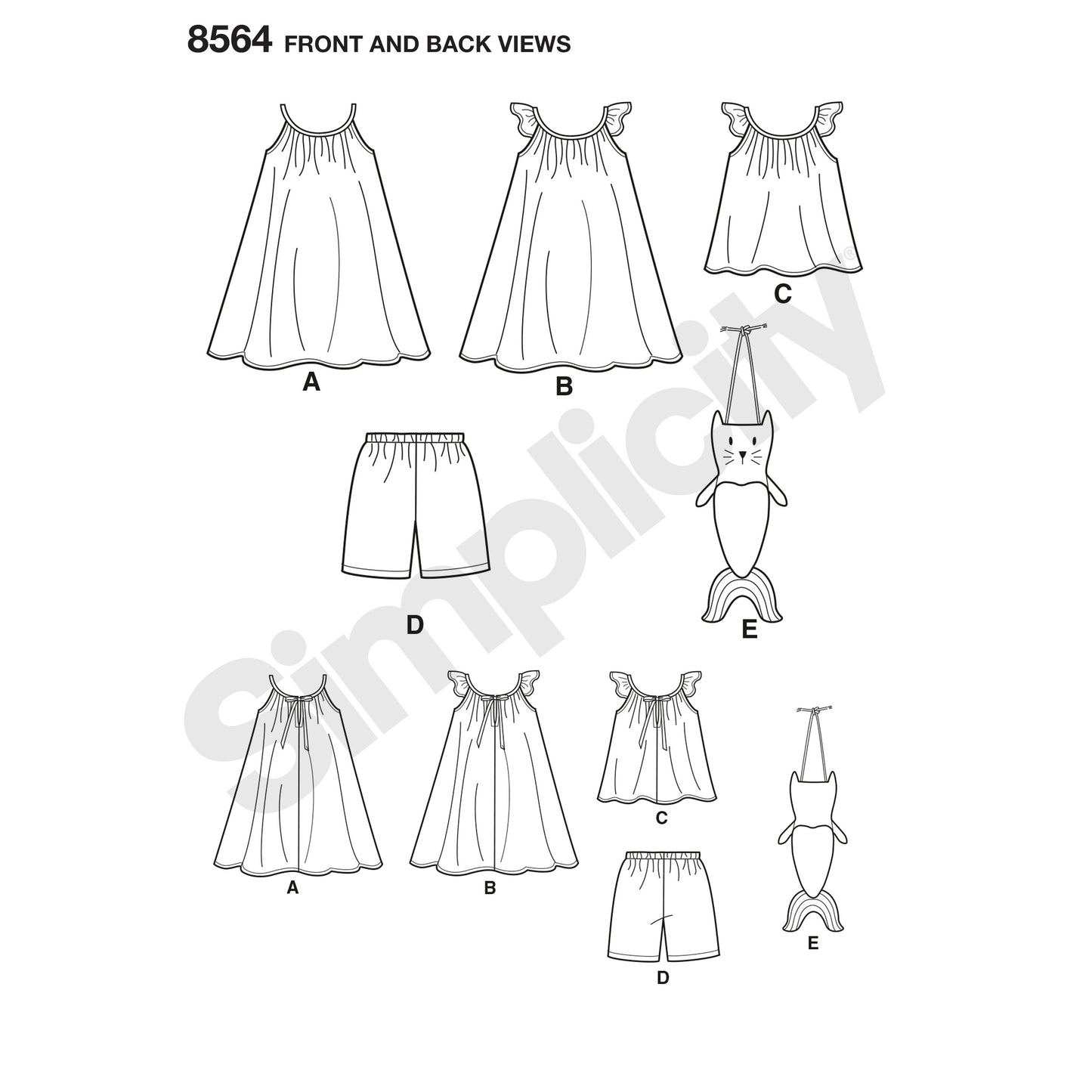 Symønster Simplicity 8564 - Kjole Top Shorts - Pige | Billede 3