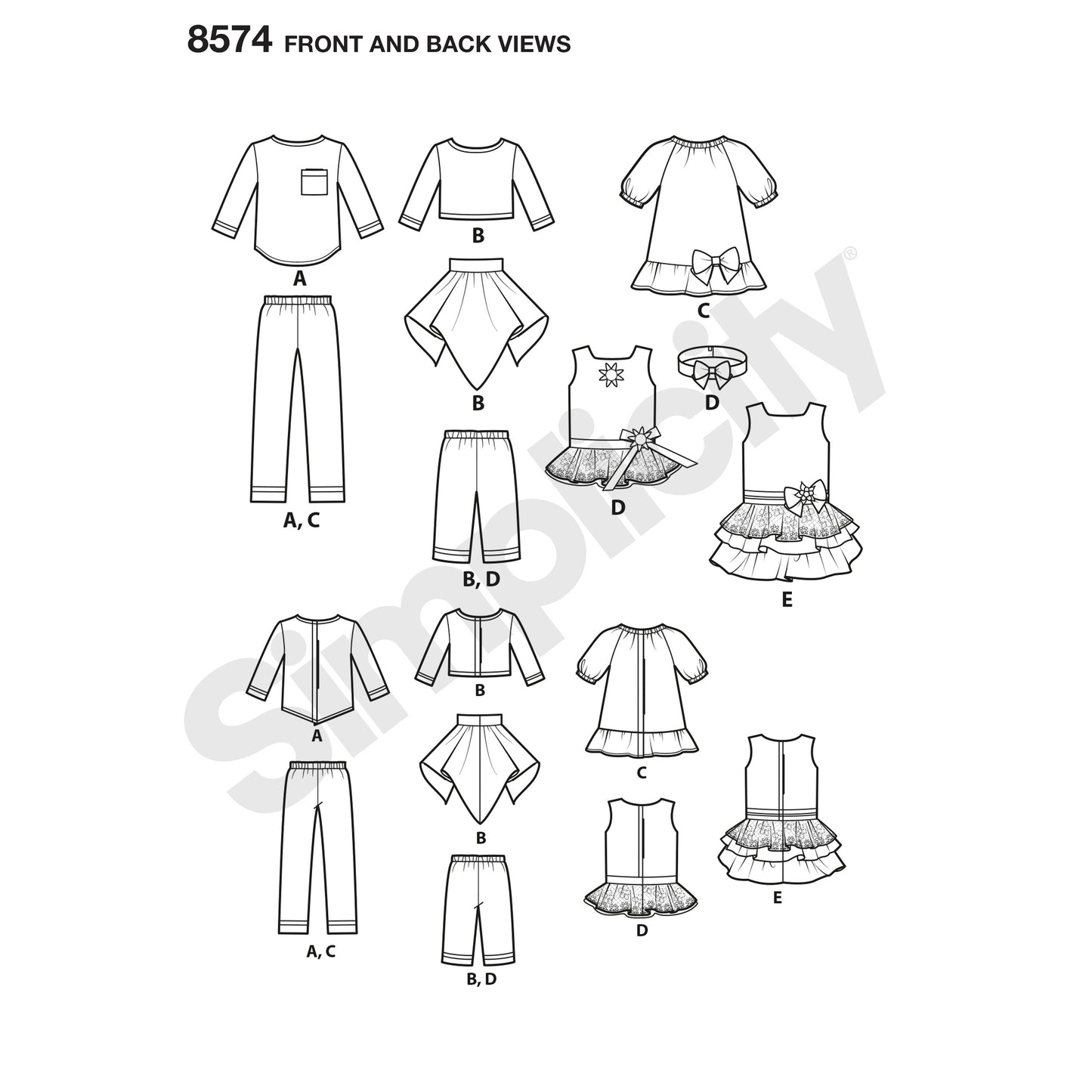 Symønster Simplicity 8574 - Skjorte - Dukketøj Taske Rekvisiter | Billede 3