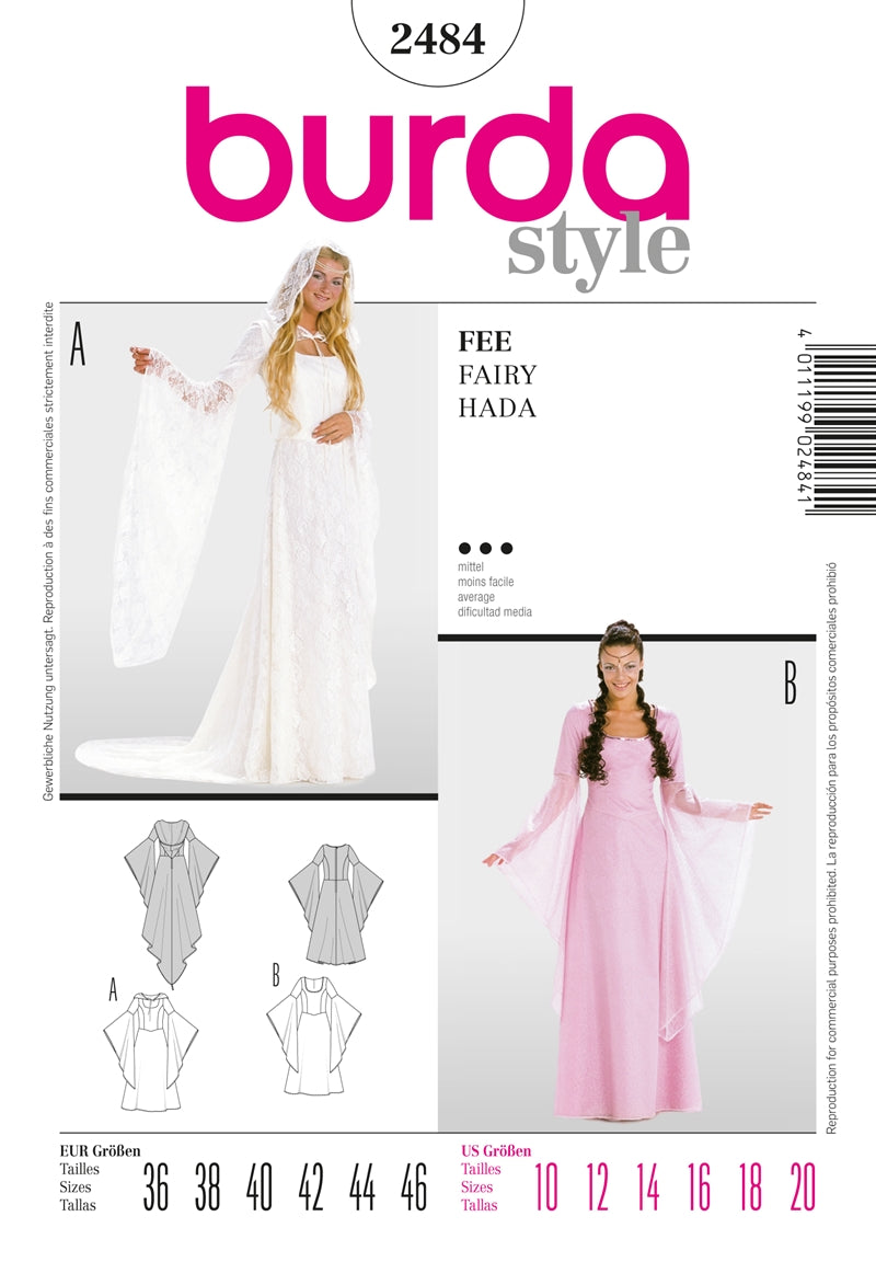 Symønster PDF symønster - Burda 2484 - Kjole Kostume - Dame - Karneval | Billede 1