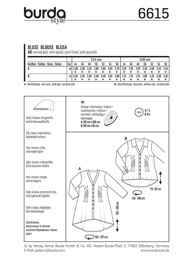Symønster PDF symønster - Burda 6615 - Bluse Top - Dame | Billede 4